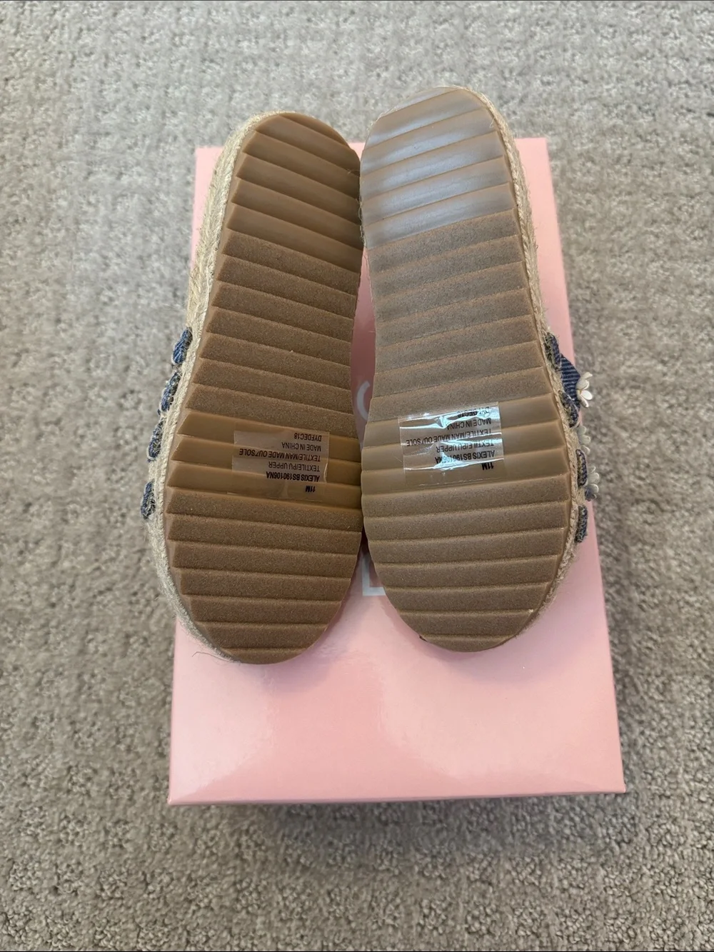 Denim Daisy Espadrille Slide Sandals with woven sole